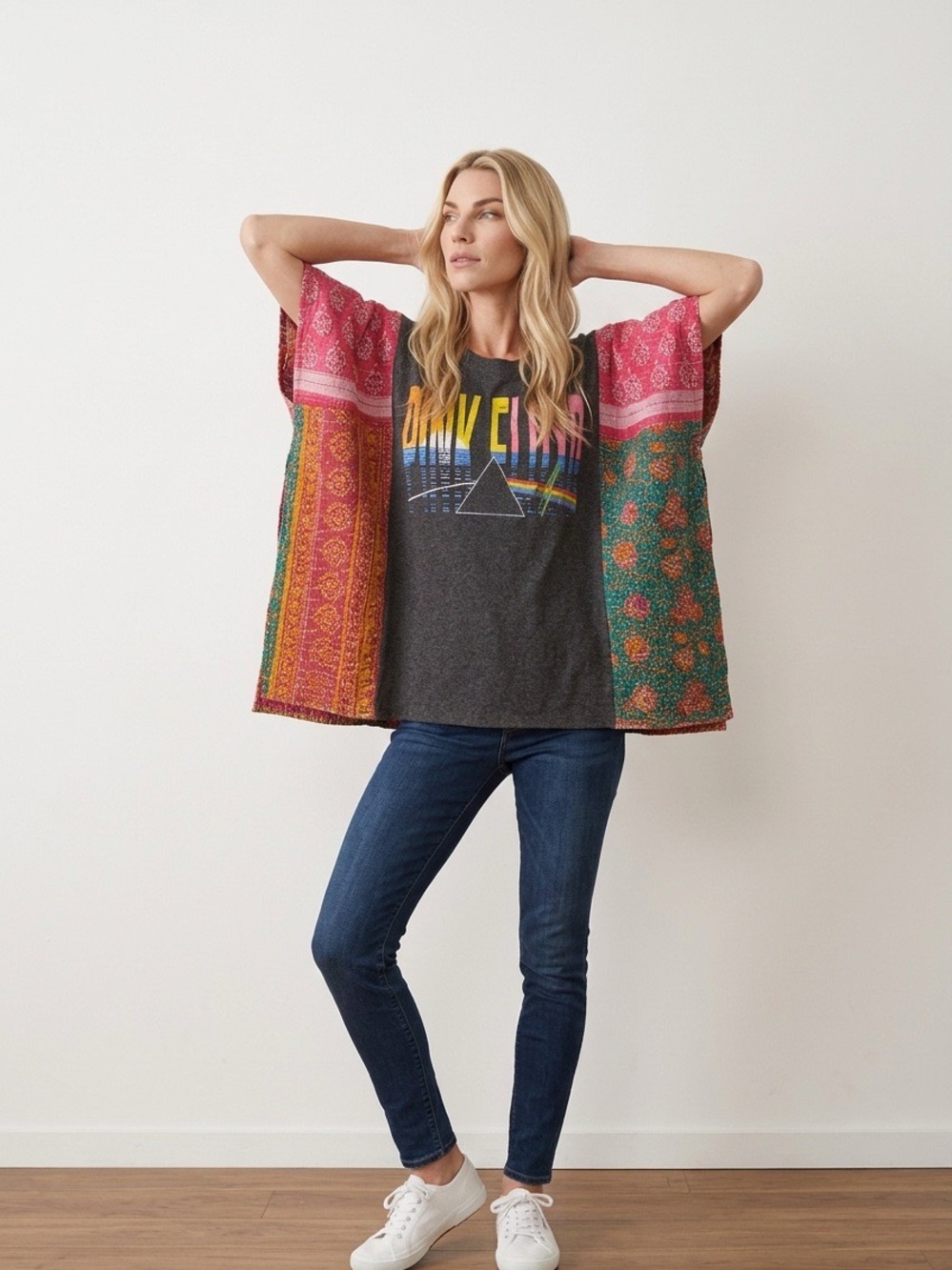 Handcrafted Upcycled Pink Floyd Kantha Tunic NWT One Size